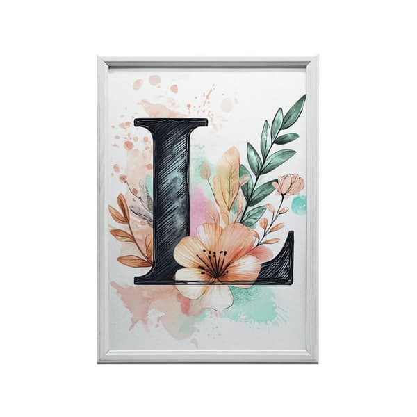 Plakatbogstav "L" i blomstersammensætning Plakatbogstav "L" i blomstersammensætning, 70x100 cm, lys egetræsramme, 230 gsm mat papir