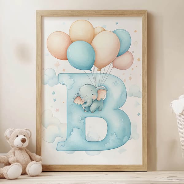 Bogstav B plakat med balloner Bogstav B plakat med balloner, 30x40 cm, sort aluminiumsramme, 230 gsm mat papir