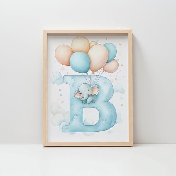 Bogstav B plakat med balloner Bogstav B plakat med balloner, 30x40 cm, sort aluminiumsramme, 230 gsm mat papir