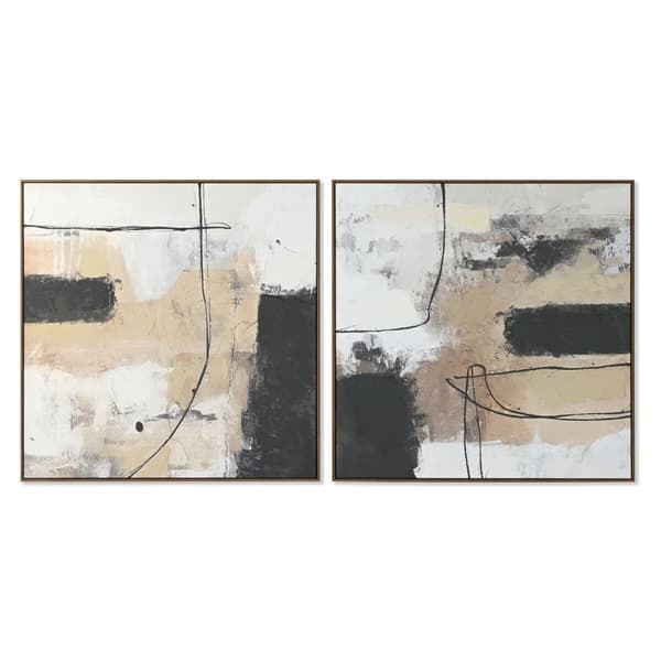 Maleri Home ESPRIT Sort Gylden Abstrakt Urban 100 x 4 x 100 cm (2 enheder)