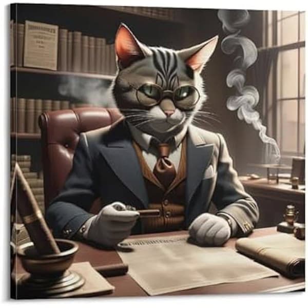 Intryck på duk - Modern - Gentleman gangster katt - 60 x 60 cm - Väggdekoration - Nutida