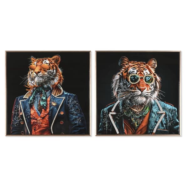 Tavla Home ESPRIT Svart Turkos Tiger Lackad 60 x 3,5 x 60 cm (2 antal)