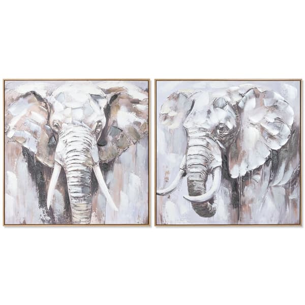 Maleri Home ESPRIT Hvid Brun Grå Elefant Kolonistil 80 x 3,5 x 80 cm (2 enheder)