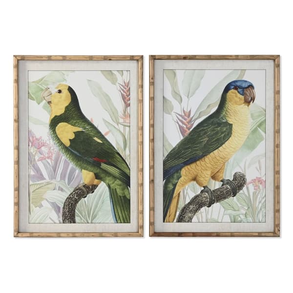 Maleri Home ESPRIT Gul Grøn Papegøje Tropisk 50 x 2,5 x 70 cm (2 enheder)