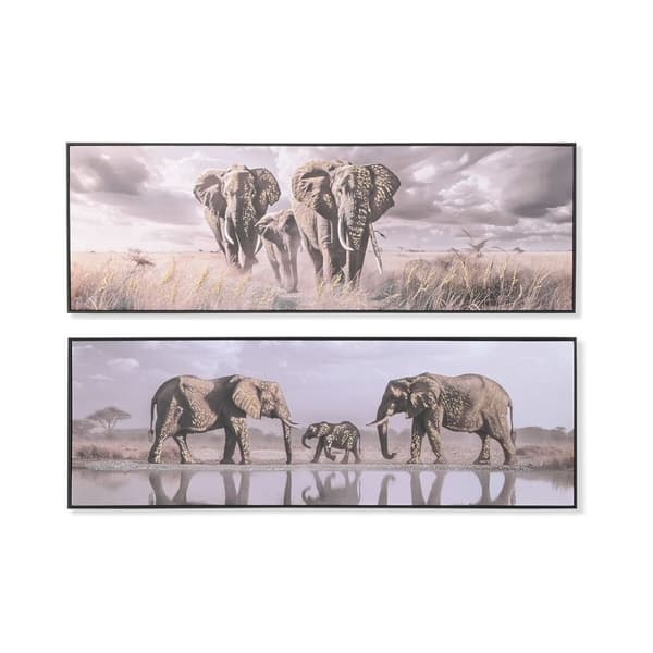 Maleri Home ESPRIT Beige Grå Elefant Kolonistil Skinne 150 x 4 x 50 cm (2 enheder)