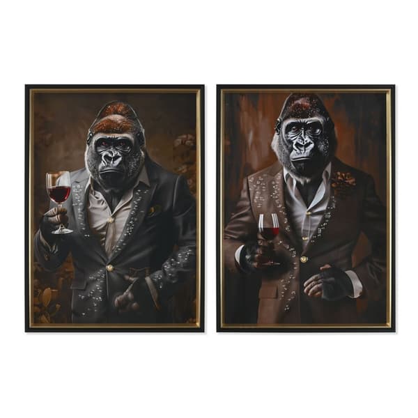 Maalaus Home ESPRIT Ruskea Musta Gorilla Loft Lakattu 51,5 x 4,5 x 71,5 cm (2 osaa)