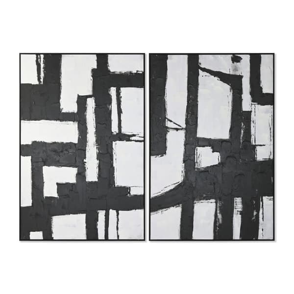 Maleri Home ESPRIT Hvid Sort Abstrakt 123 x 4,3 x 183 cm (2 enheder)