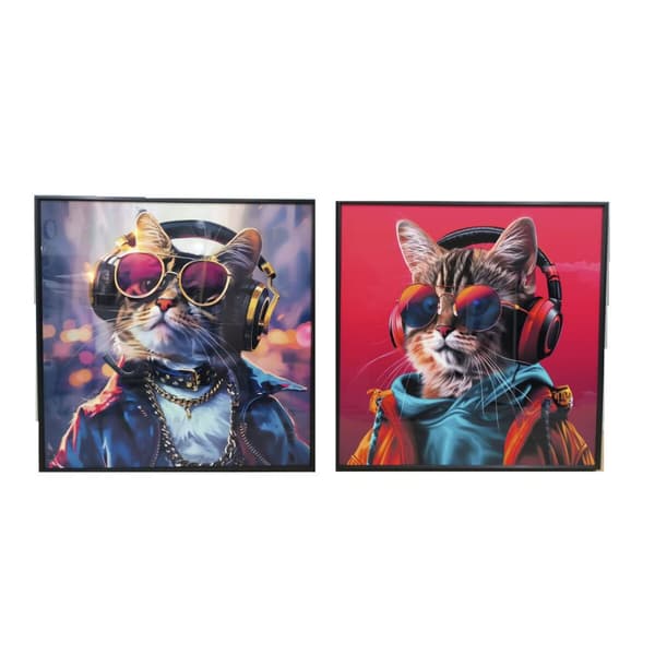Maleri Home ESPRIT Moderne Katt 50 x 3,5 x 50 cm (2 enheter)