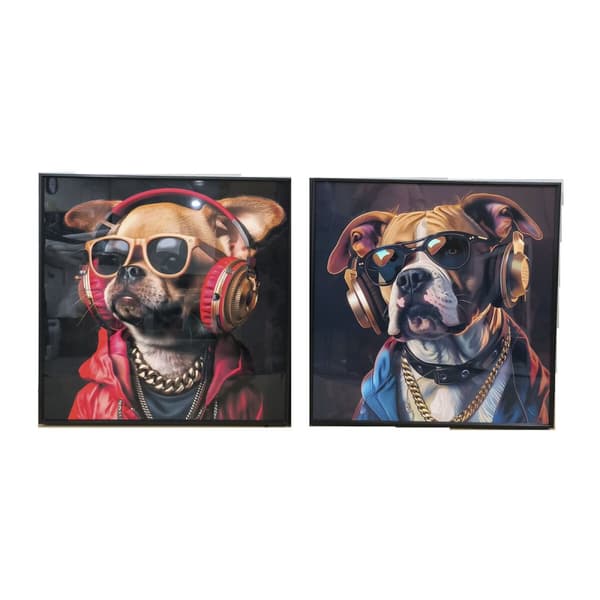 Maleri Home ESPRIT Blå Brun Rød Moderne Hund 50 x 3,5 x 50 cm (2 enheter)