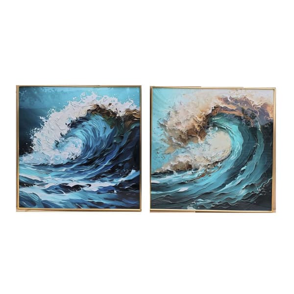 Maleri Home ESPRIT Blå Hvit Brun Sjø og hav 80 x 3,5 x 80 cm (2 enheter)