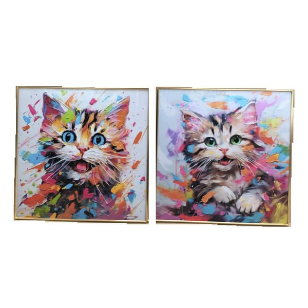 Maleri Home ESPRIT Moderne Katt 80 x 3,5 x 80 cm (2 enheter)