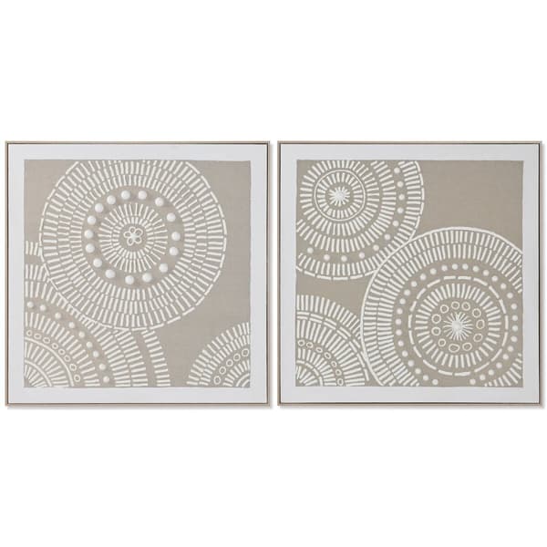Maleri Home ESPRIT Hvit Beige Sirkler Urban 82 x 4,5 x 82 cm (2 enheter)