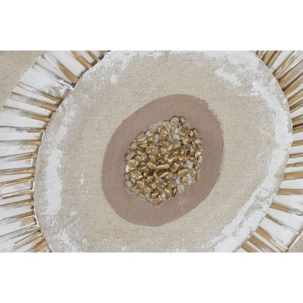 Maleri Home ESPRIT Beige Naturell Sirkler Skandinavisk 80 x 3 x 80 cm (2 enheter)