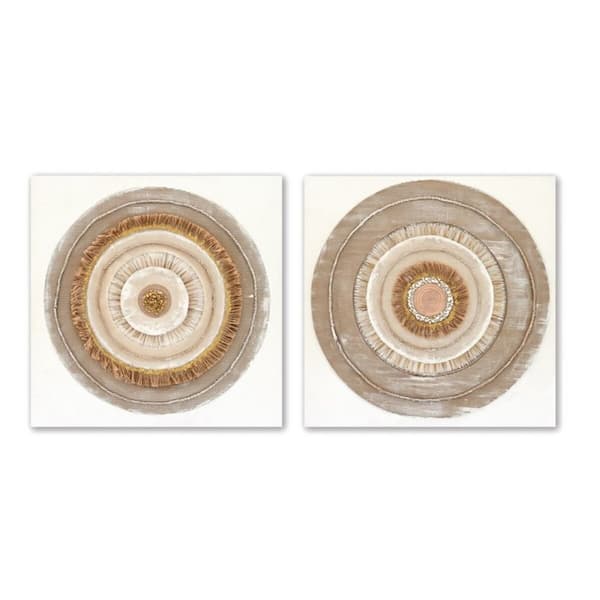 Maleri Home ESPRIT Beige Naturell Sirkler Skandinavisk 80 x 3 x 80 cm (2 enheter)