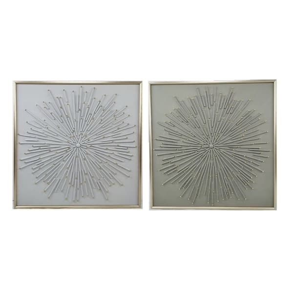 Maleri Home ESPRIT Hvit Beige Abstrakt Moderne 100 x 3,5 x 100 cm (2 enheter)