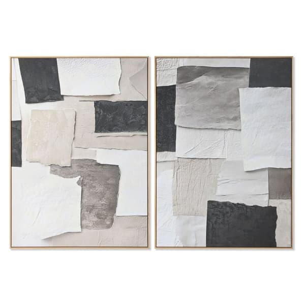Maleri Home ESPRIT Hvit Svart Beige Abstrakt 103 x 4,3 x 143 cm (2 enheter)