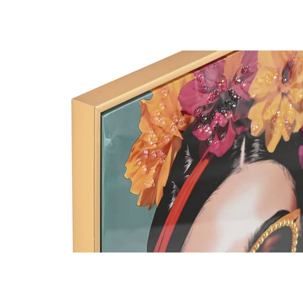 Maleri Home ESPRIT Turkis Kukat Lakkert 52,5 x 3 x 72,5 cm (2 enheter)
