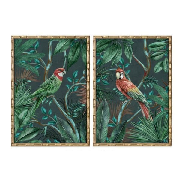 Maleri Home ESPRIT Grønn Papegøye Tropisk 50 x 2,8 x 70 cm (2 enheter)