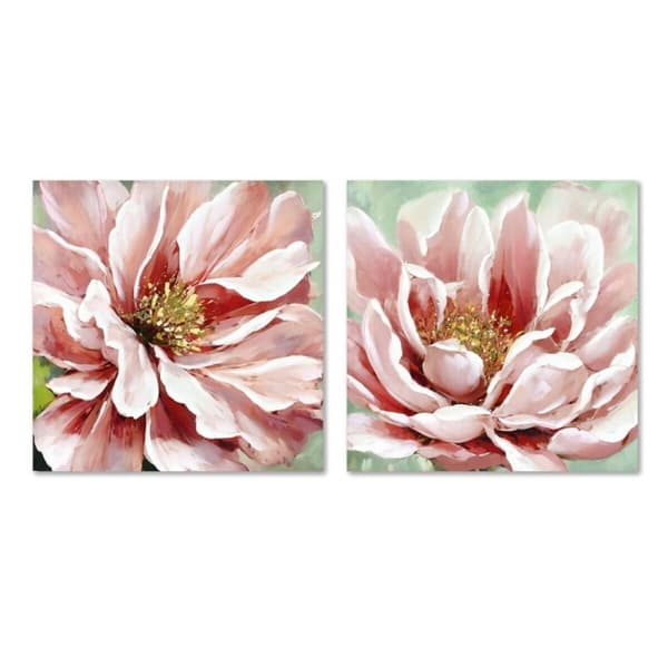 Maalaus Home ESPRIT Vihreä Pinkki Kukka Perinteinen 80 x 3 x 80 cm (2 osaa)