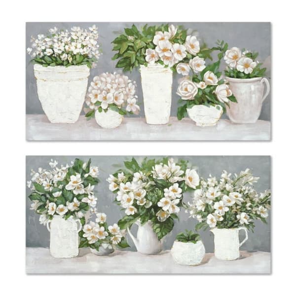 Maalaus Home ESPRIT Valkoinen Harmaa Romanttinen 140 x 3 x 70 cm (2 osaa)