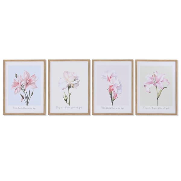 Maleri Home ESPRIT Cvetlice Shabby Chic 30 x 1,8 x 40 cm (4 enheder)