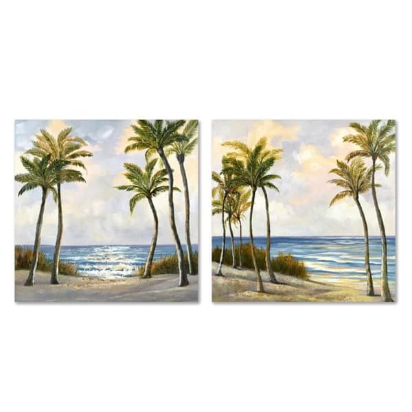 Maleri Home ESPRIT Blå Grøn Strand Middelhavet 80 x 3 x 80 cm (2 enheder)