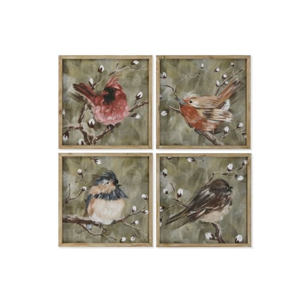 Maleri Home ESPRIT Grøn Fugle Shabby Chic 50 x 2 x 50 cm (4 enheder)
