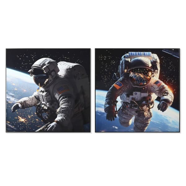 Maleri Home ESPRIT Blå Sort Moderne Astronaut kvinde Lakeret 100 x 4 x 100 cm (2 enheder)