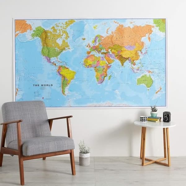 Stort Politisk Världskarta i Affischformat - Laminera - 201 x 116,5 cm - Maps International