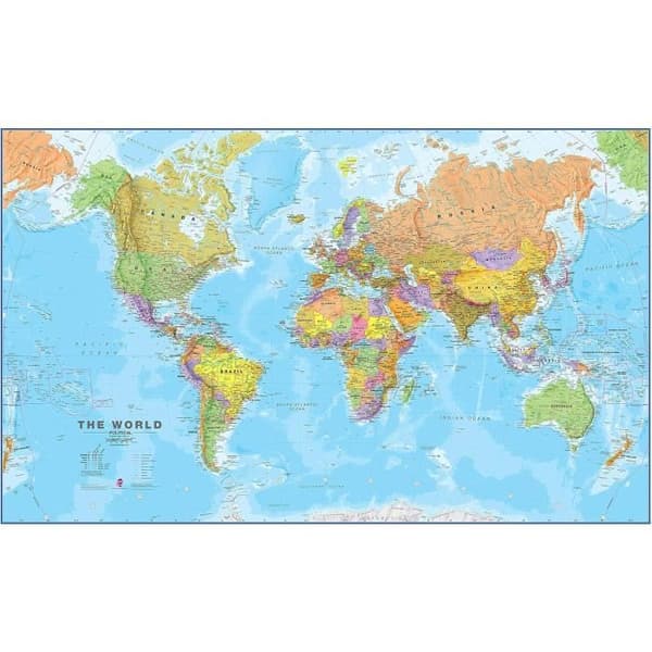 Stort Politisk Världskarta i Affischformat - Laminera - 201 x 116,5 cm - Maps International