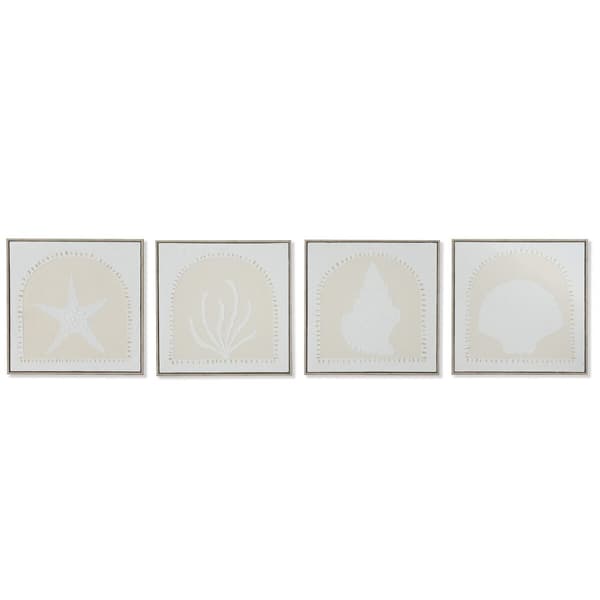 Maleri Home ESPRIT Hvid Flødefarvet Middelhavet 40 x 3 x 40 cm (4 enheder)