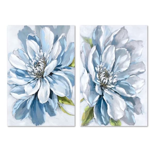 Maleri Home ESPRIT Blå Blomst Traditionel 60 x 3 x 90 cm (2 enheder)