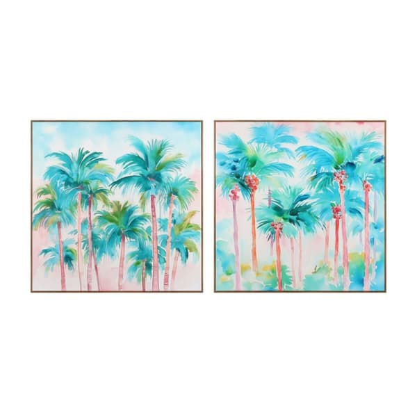 Maleri Home ESPRIT Blå Rød Grøn Himmelblå Palmer Tropisk 80 x 3,5 x 80 cm (2 enheder)