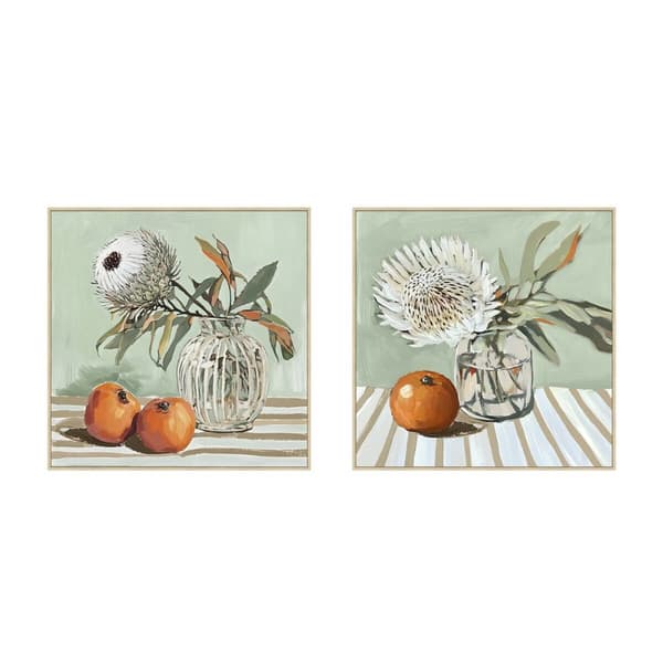 Tavla Home ESPRIT Gul Vit Röd Grön Cottage 83 x 4,5 x 83 cm (2 antal)