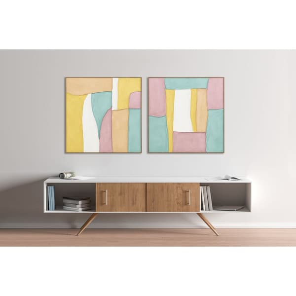 Tavla Home ESPRIT Vit Rosa Turkos Abstrakt Urban 102 x 4,5 x 102 cm (2 antal)