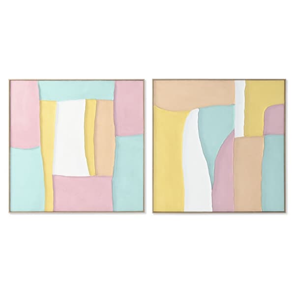 Tavla Home ESPRIT Vit Rosa Turkos Abstrakt Urban 102 x 4,5 x 102 cm (2 antal)