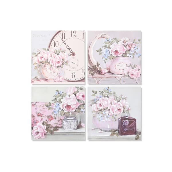 Tavla Home ESPRIT Grön Rosa Rosor Romantisk 60 x 3 x 60 cm (4 antal)