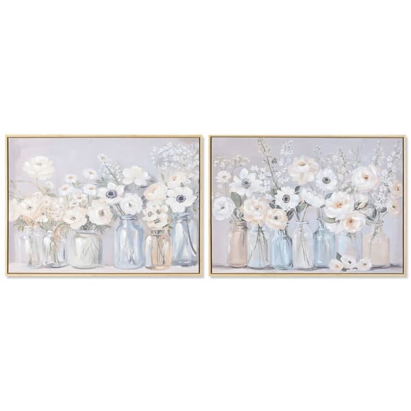 Maalaus Home ESPRIT Sininen Valkoinen Vihreä Beige Maljakko Shabby Chic 70 x 3,5 x 50 cm (2 osaa)