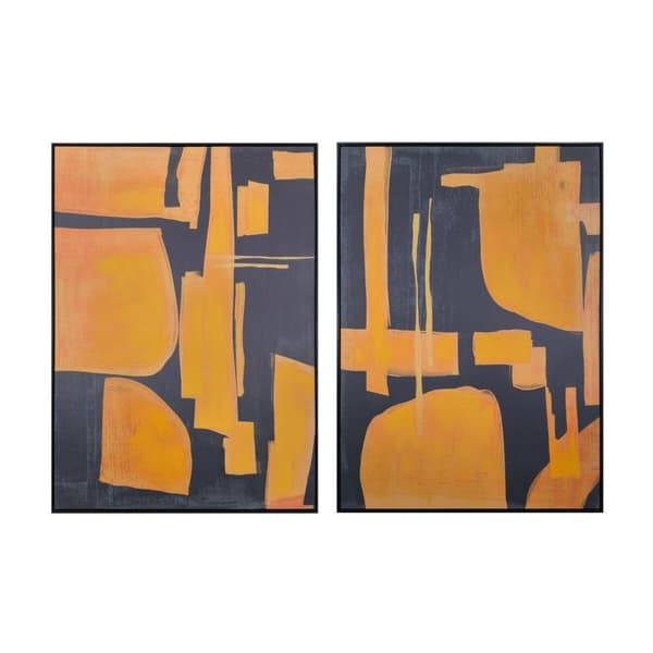 Maalaus Home ESPRIT Sininen Oranssi Abstrakti Kaupunki 103 x 4,5 x 143 cm (2 osaa)