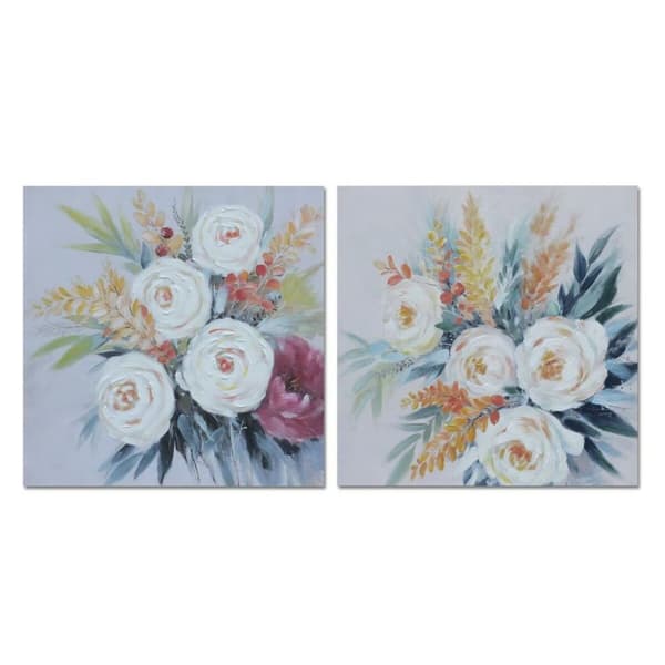 Tavla DKD Home Decor Virágok (80 x 2,8 x 80 cm) (2 antal)