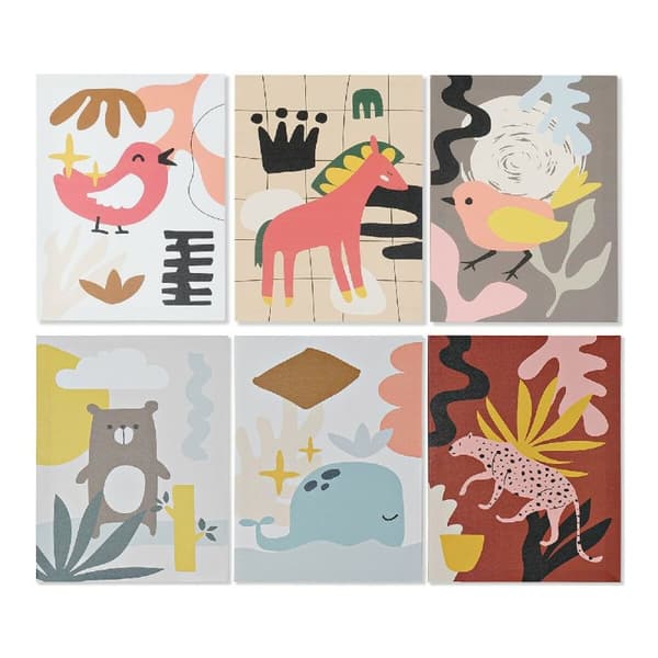 Maleri DKD Home Decor Animals Lærred Børns dyr (30 x 1,8 x 40 cm) (6 enheder)