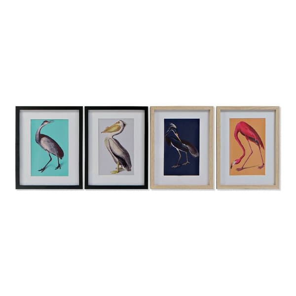 Maleri DKD Home Decor S3013651 Fugle Tropisk (35 x 2 x 45 cm) (4 enheder)