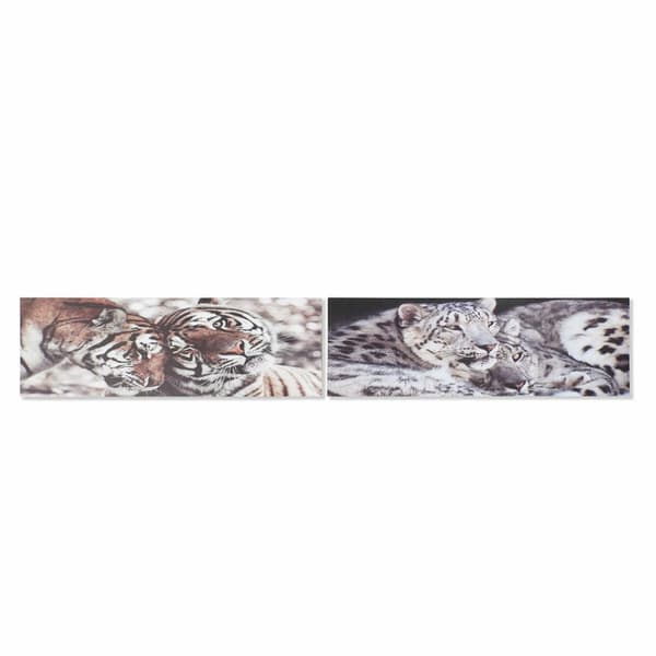 Maalaus DKD Home Decor Mäntypuu Tiikeri Kangas (2 pcs) (135 x 2.5 x 45 cm)