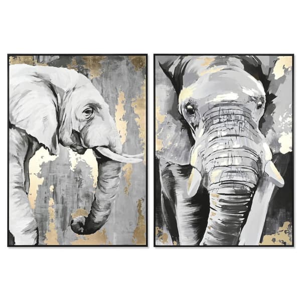 Maleri DKD Home Decor Hvit Svart Grå Gyllen Elefant Kolonial 100 x 4 x 140 cm (2 enheter)