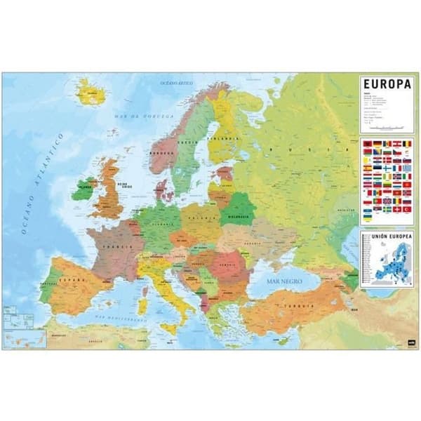 Fysisk och politisk Europakartaaffisch