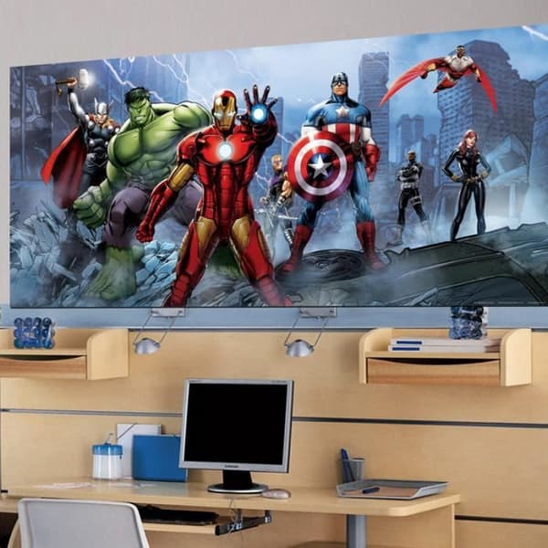 Giant Avengers Marvel team poster - Marvel - För barn - Rektangulär - Blå - H 90 x L 202 cm