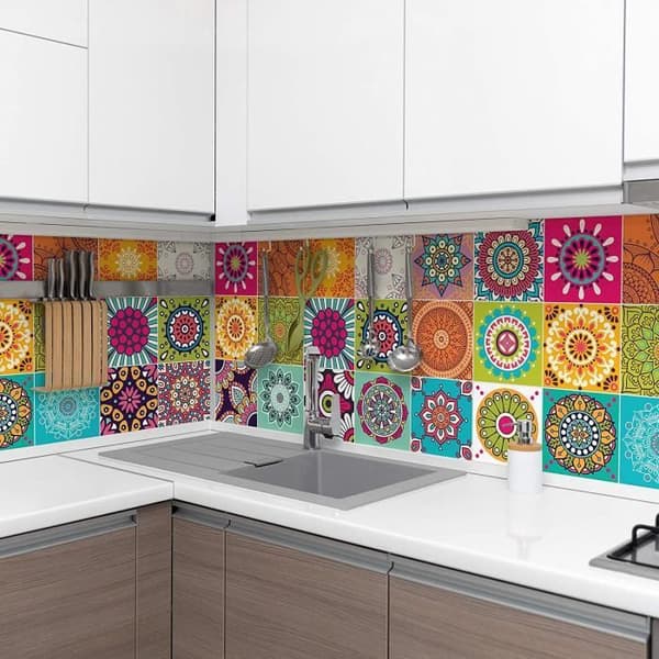 Självhäftande väggcementplattor - Ambiance-Live - Azulejos - 15 x 15 cm - 60 stycken - Flerfärgade rosor