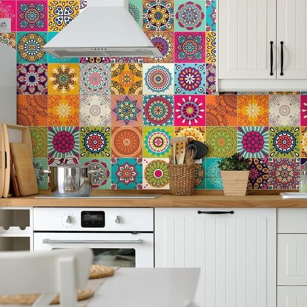 Självhäftande väggcementplattor - Ambiance-Live - Azulejos - 15 x 15 cm - 60 stycken - Flerfärgade rosor