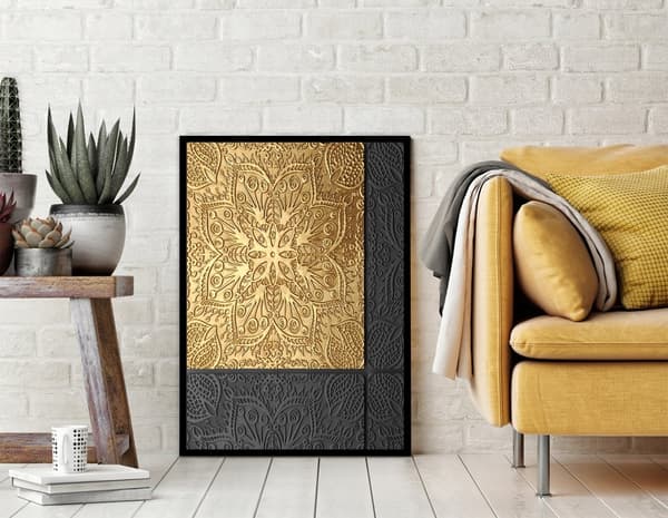 TAVELAFFIST I RAM 33x43 cm Guld P1830