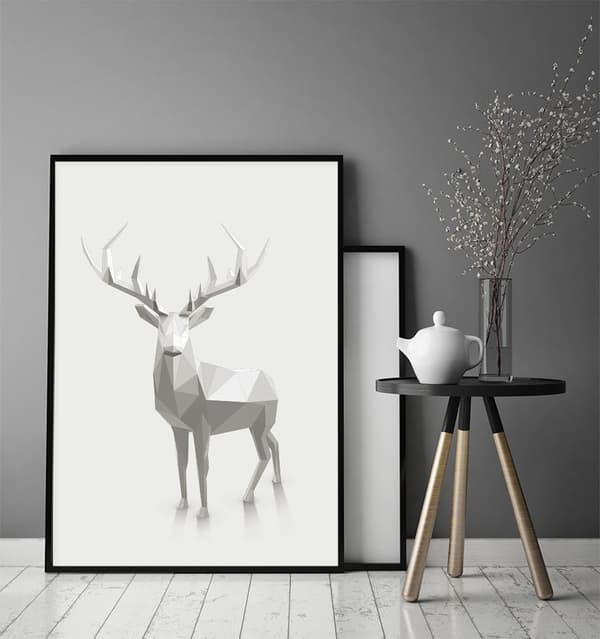 BILLEDPOKATER I RAMME 33x43 cm Hjort P1732